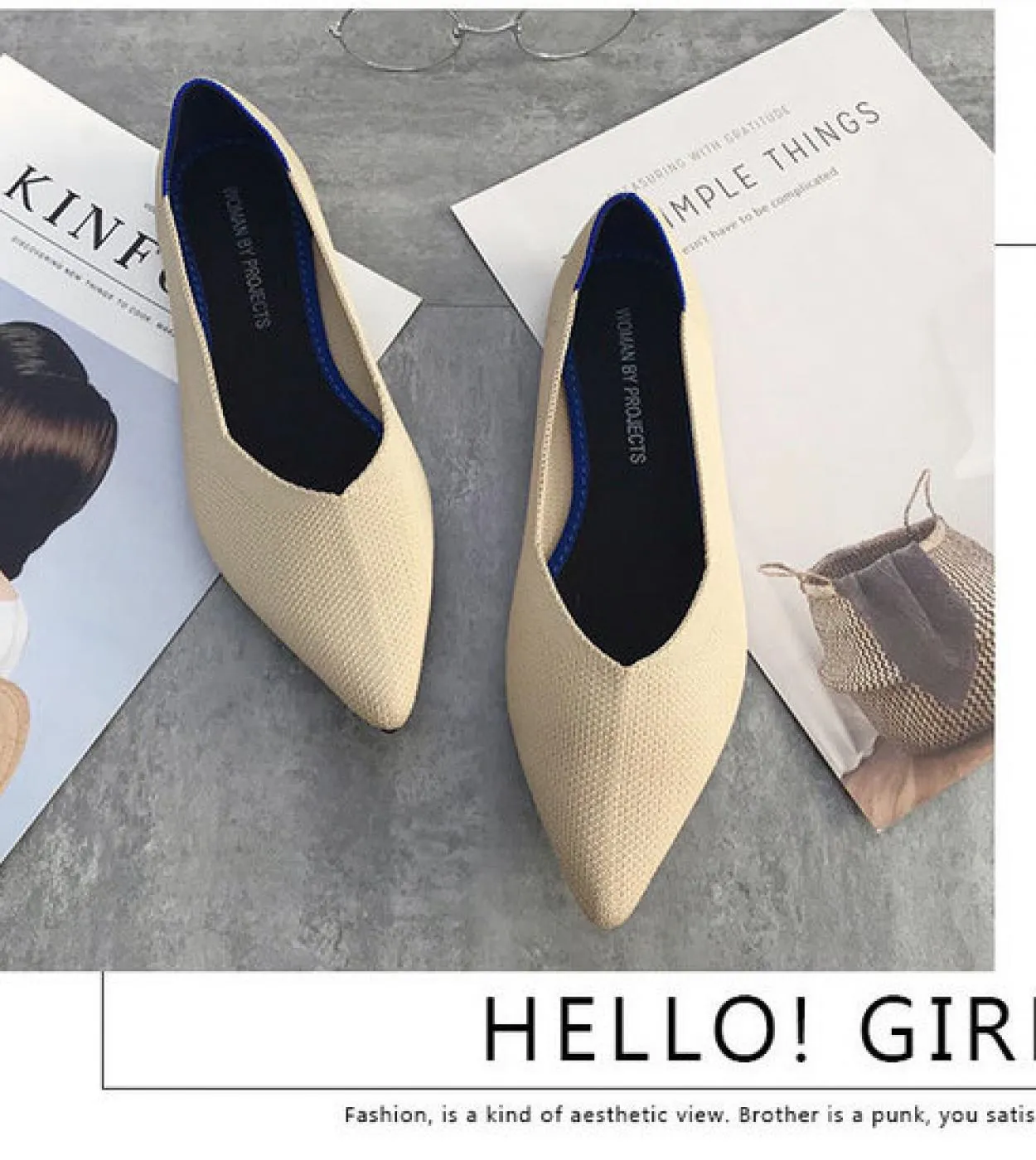 Scarpe da donna in maglia elasticizzata di colore misto giallo blu viola traspiranti, slipon, ballerine da donna, pagnotta da gu