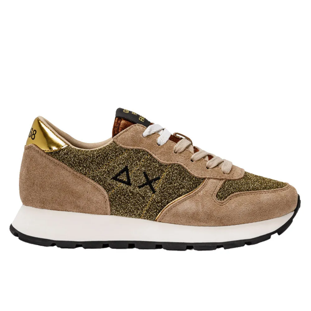 Scarpe Donna Sun68 Sneakers Ally Glitter Mesh Colore Beige Scuro - Z43204