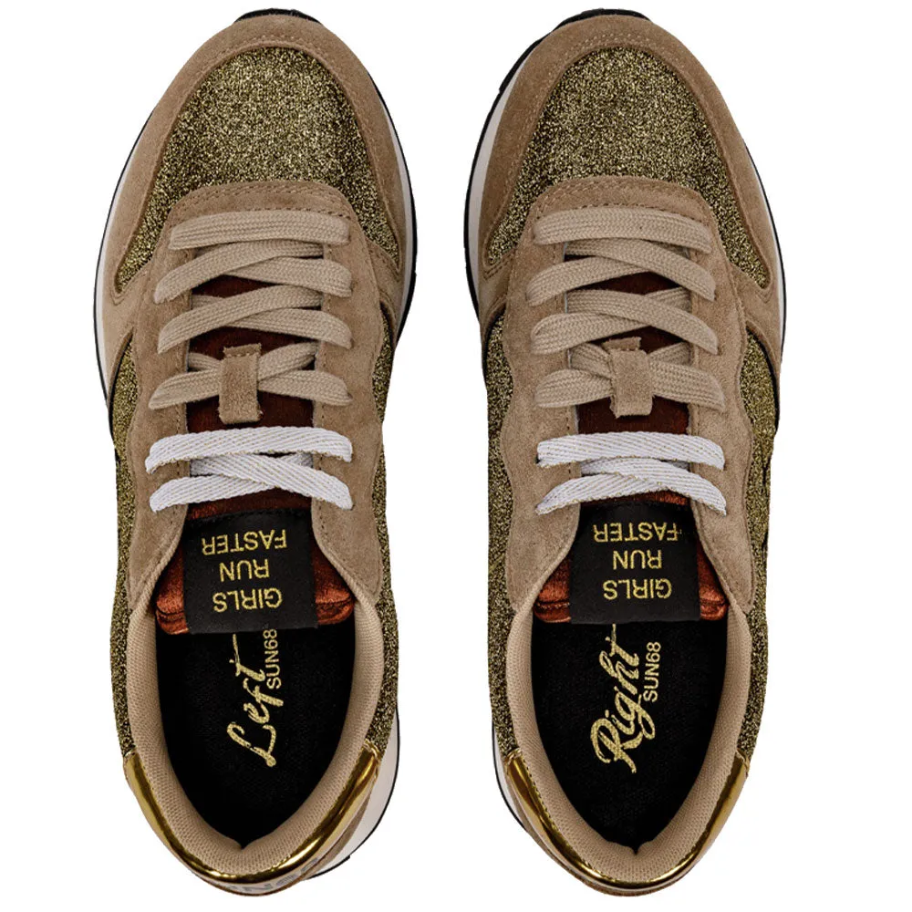 Scarpe Donna Sun68 Sneakers Ally Glitter Mesh Colore Beige Scuro - Z43204