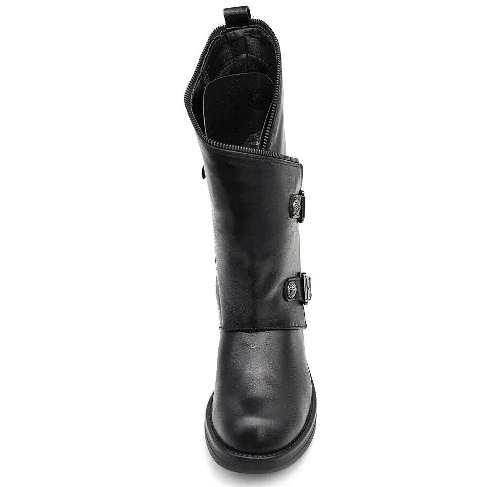 Scarpe Stivali Biker da Donna Fibbie Anfibi al Polpaccio Largo con Bottoni GL132