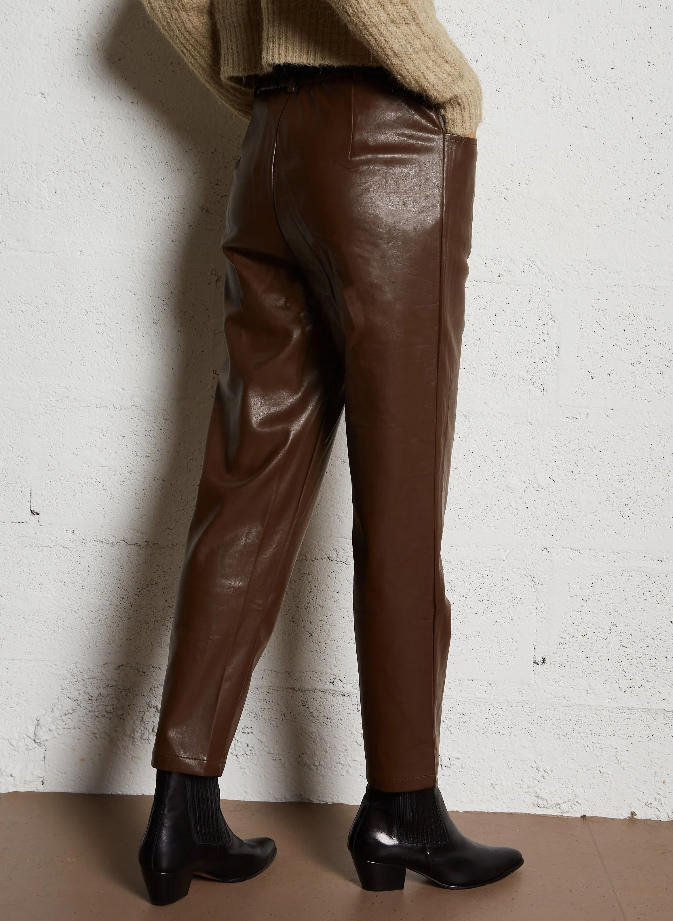  SEE U SOON   Pantaloni 7/8 effetto pelle | Marrone
