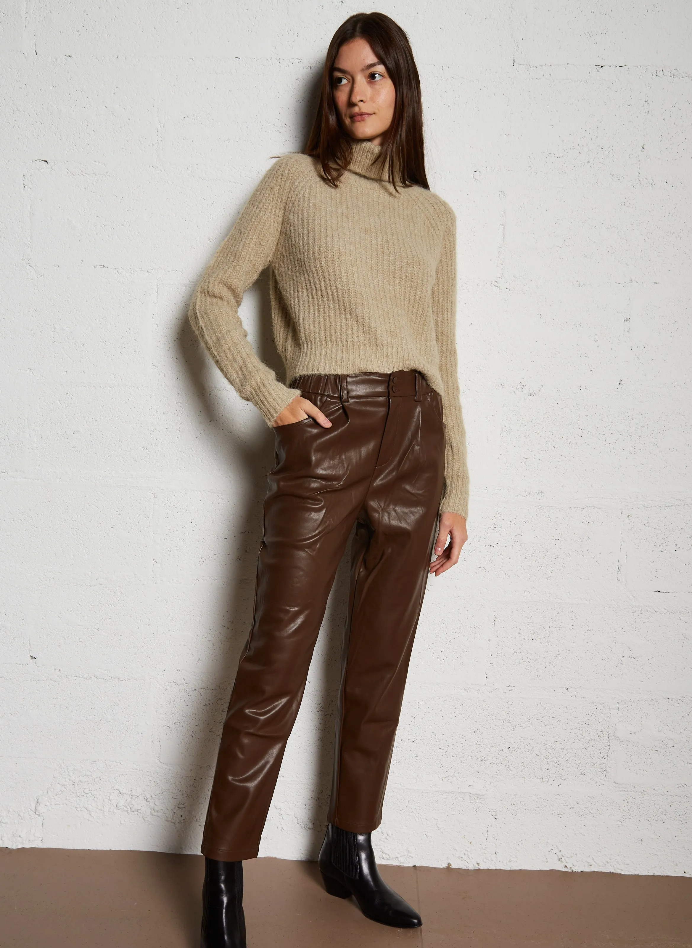  SEE U SOON   Pantaloni 7/8 effetto pelle | Marrone