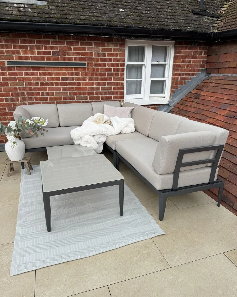 Set di divani angolari da giardino 6 posti RIMA III Lato Sinistro Modulare Metallo Beige