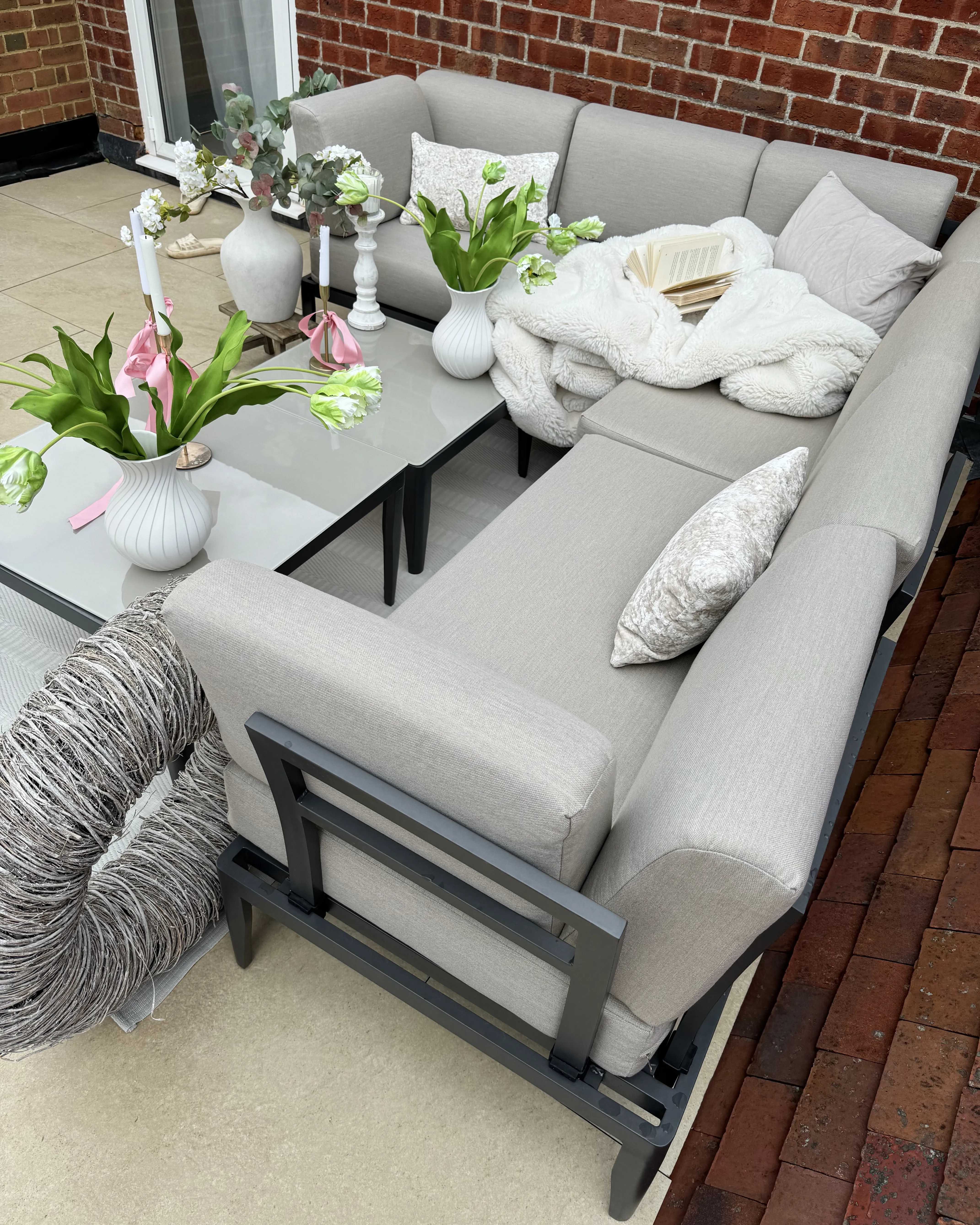 Set di divani angolari da giardino 6 posti RIMA III Lato Sinistro Modulare Metallo Beige