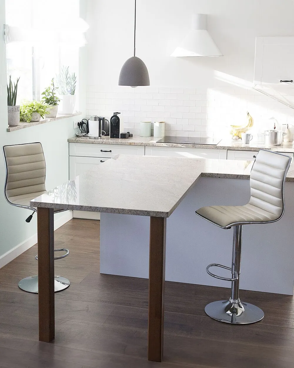 Set of 2 Bar Chairs LUCERNE Faux Leather Swivel Light Beige