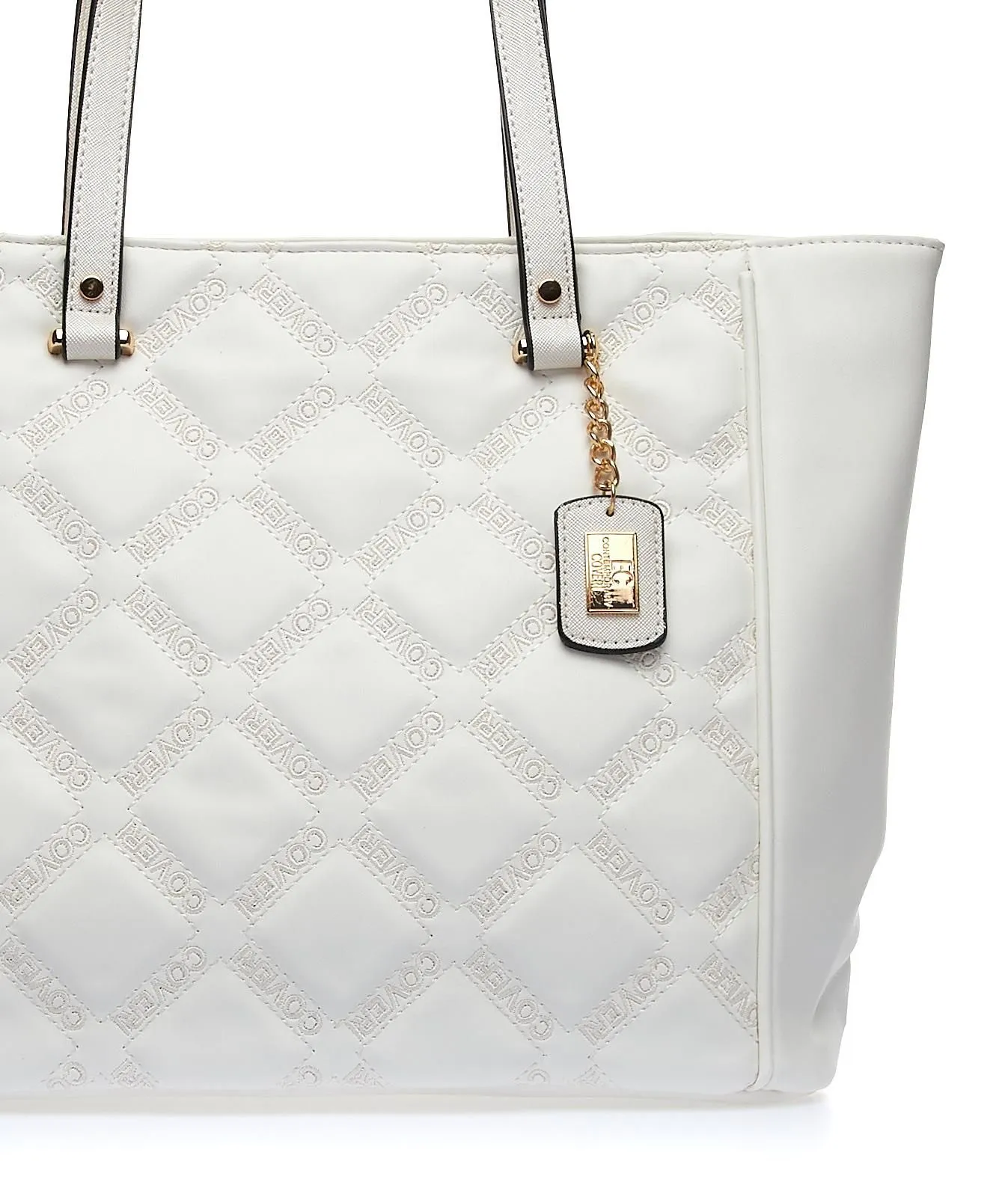 Shopper bianca con zip e loghi