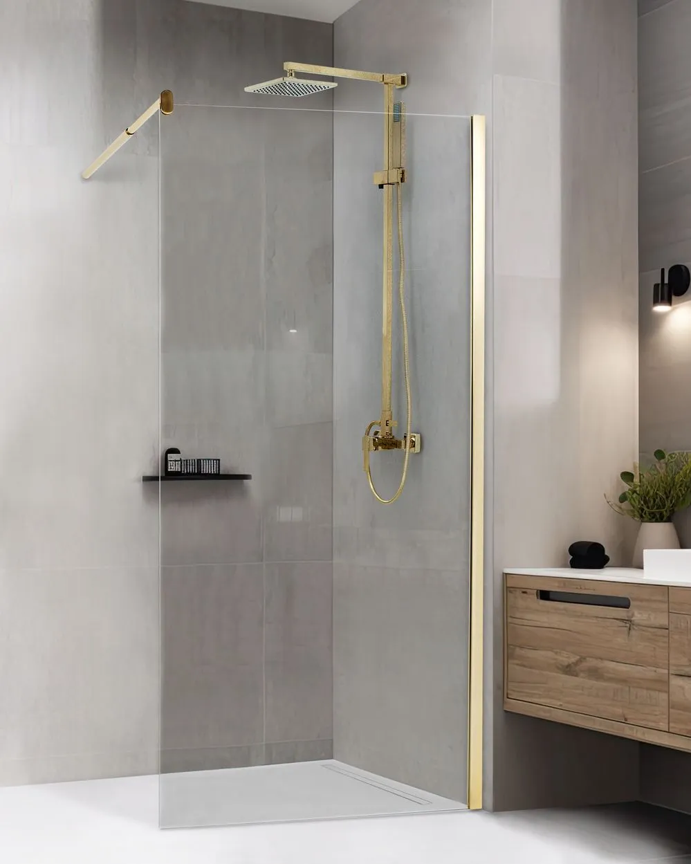 Shower Screen AHAUS 100 x 190 cm Gold