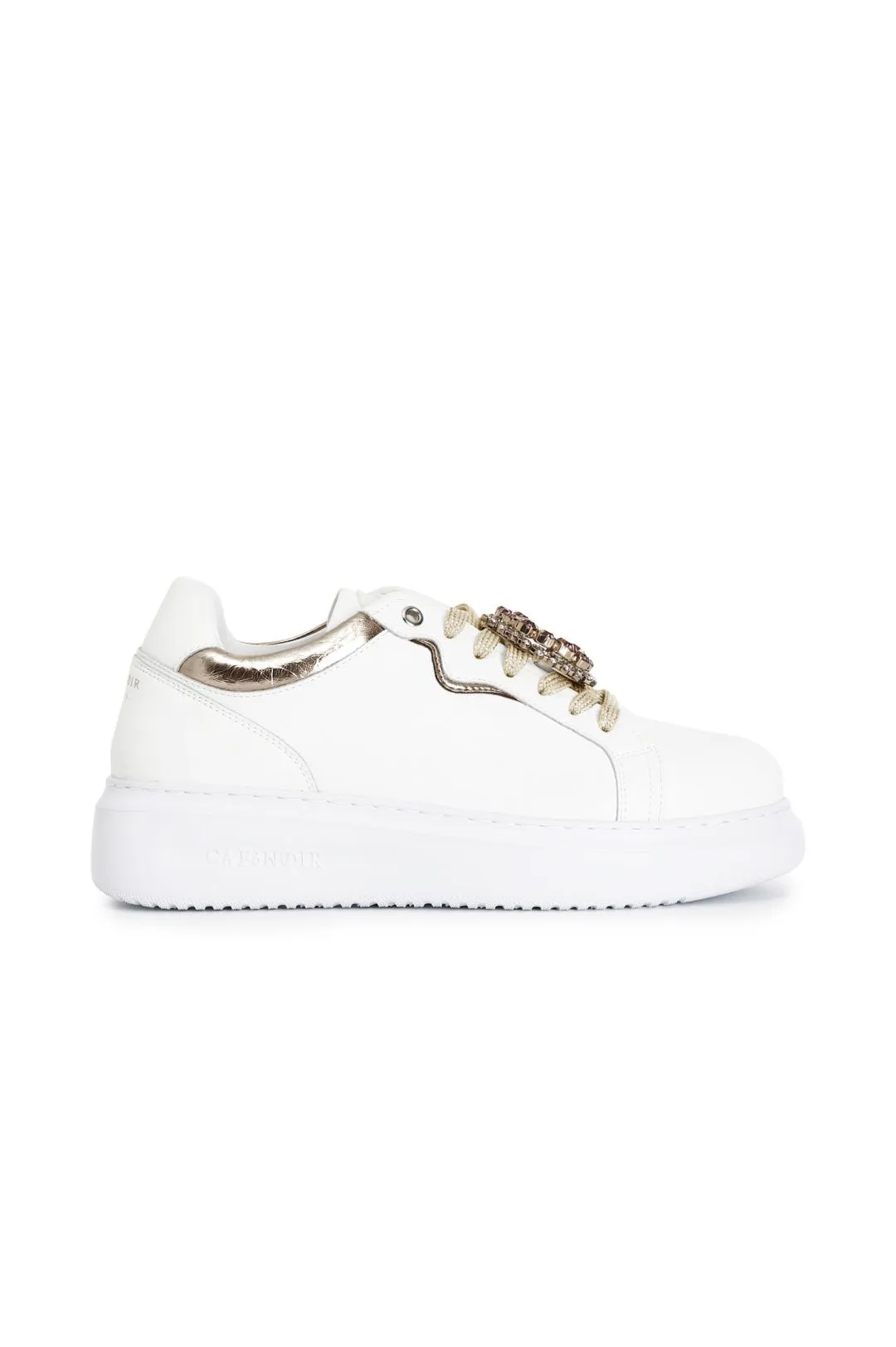 sneakers con riporto laminato e accessori gioiello removibile bianco/pesca