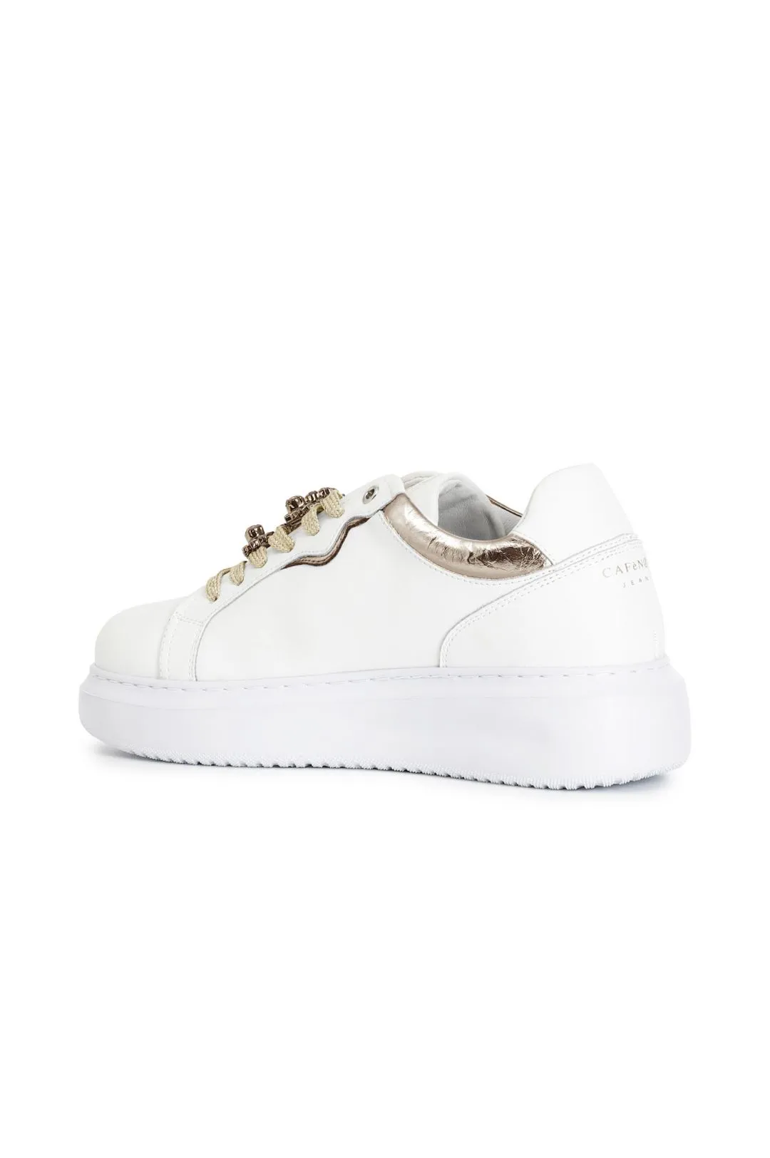 sneakers con riporto laminato e accessori gioiello removibile bianco/pesca