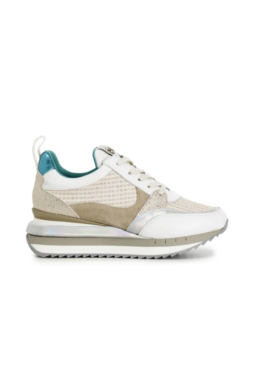 sneakers in tessuto glitter con lacci multi platino