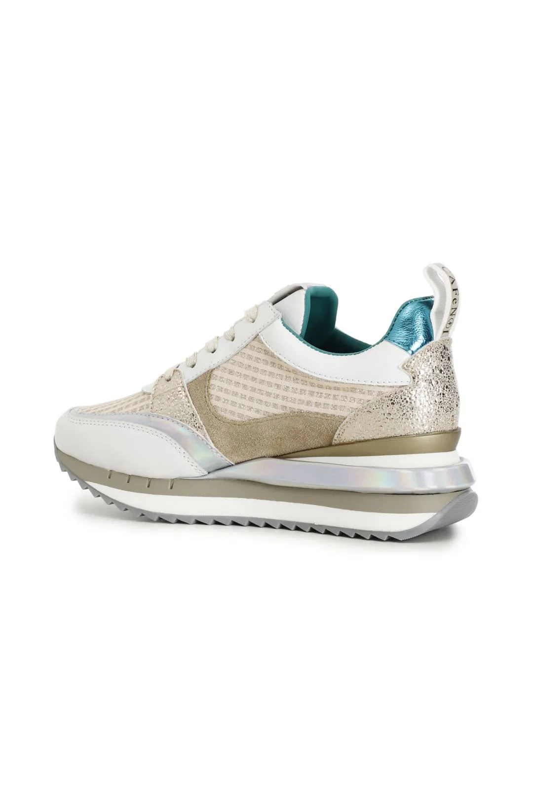 sneakers in tessuto glitter con lacci multi platino