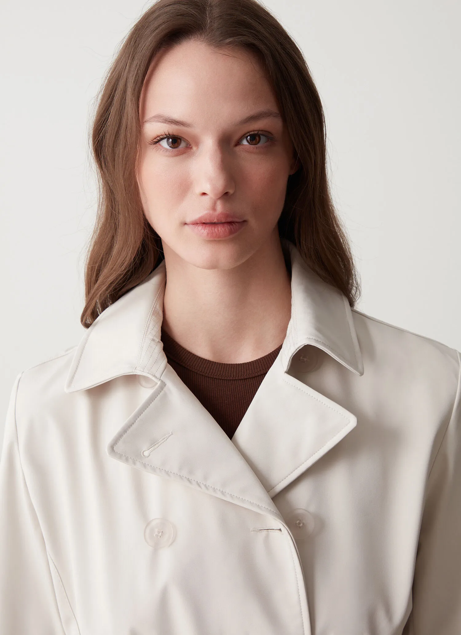 Softshell trench coat with belted waist