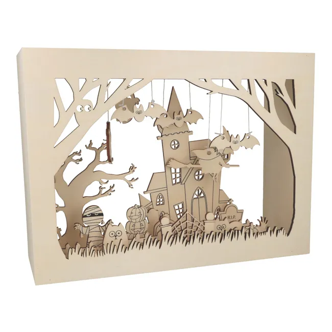 Statuetta di 22 pezzi in legno per la scena di Halloween 27 x 37 x 12 cm