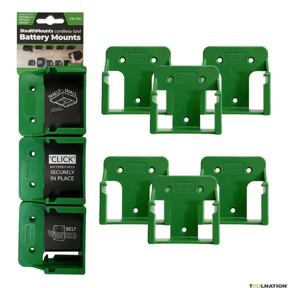 StealthMounts BM-MHH18-GRN-6 Portabatterie verdi per Hikoki/Metabo HPT/Hitachi 18v (6 pz.)