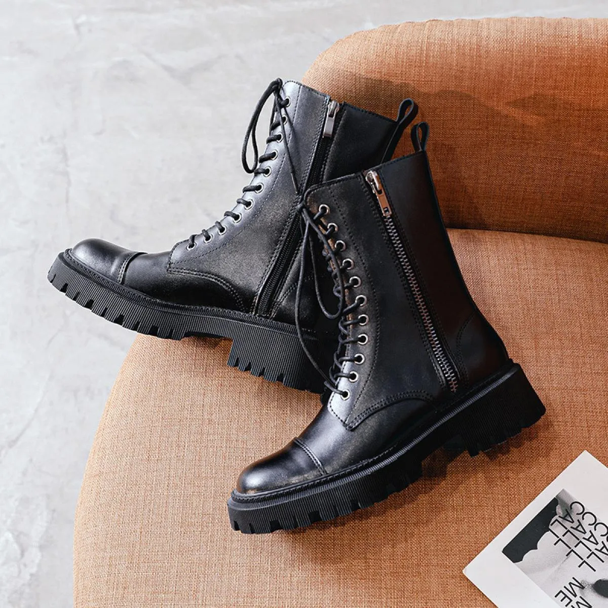 Stile moda donna punk discoteca stivali da moto scarpe in morbida pelle stivali con plateau e tacchi alti da donna Botas Muje