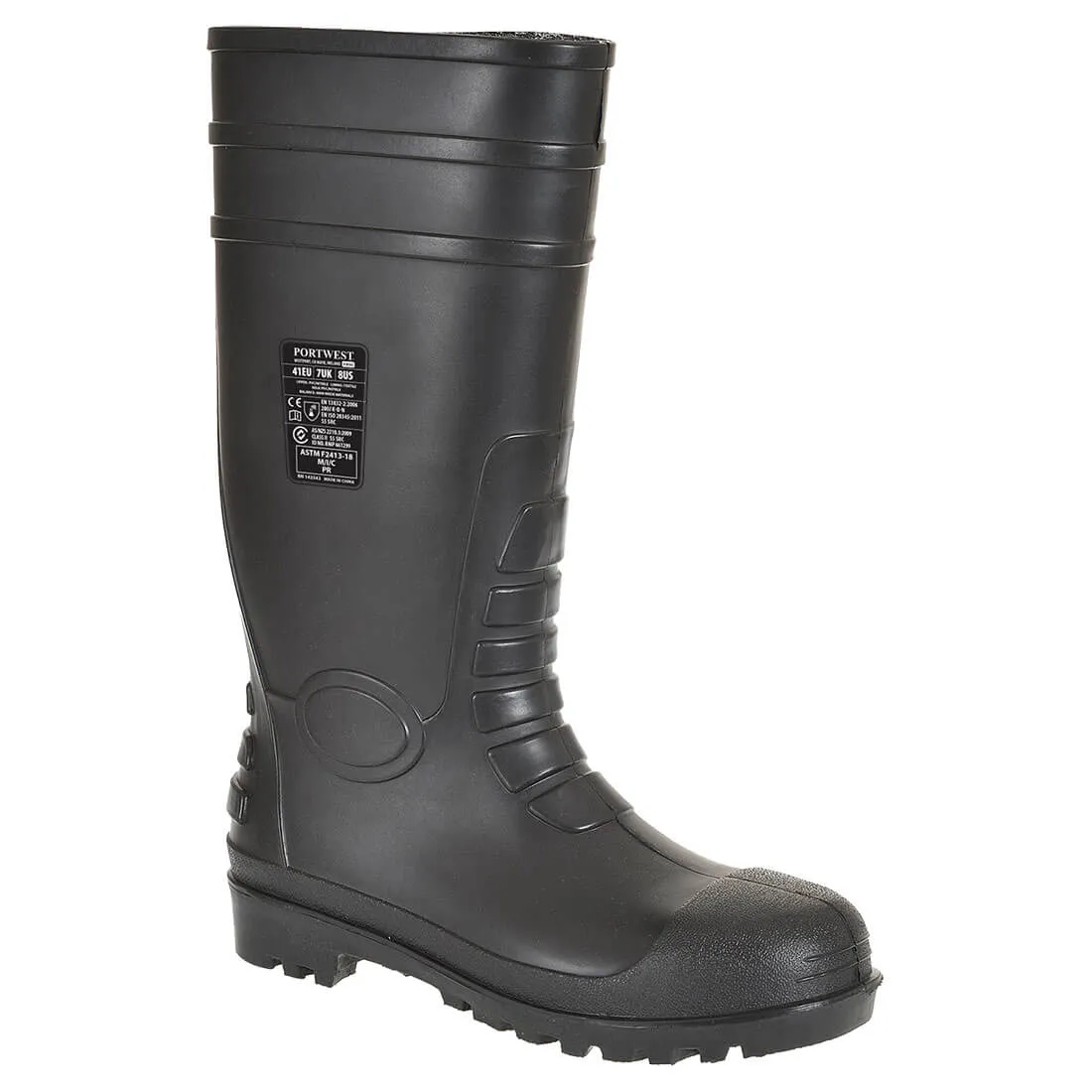 Stivali antinfortunistici tipo Wellington S5 Portwest da  Unisex tg. 44, col. Nero , resistenti all'acqua, con puntale