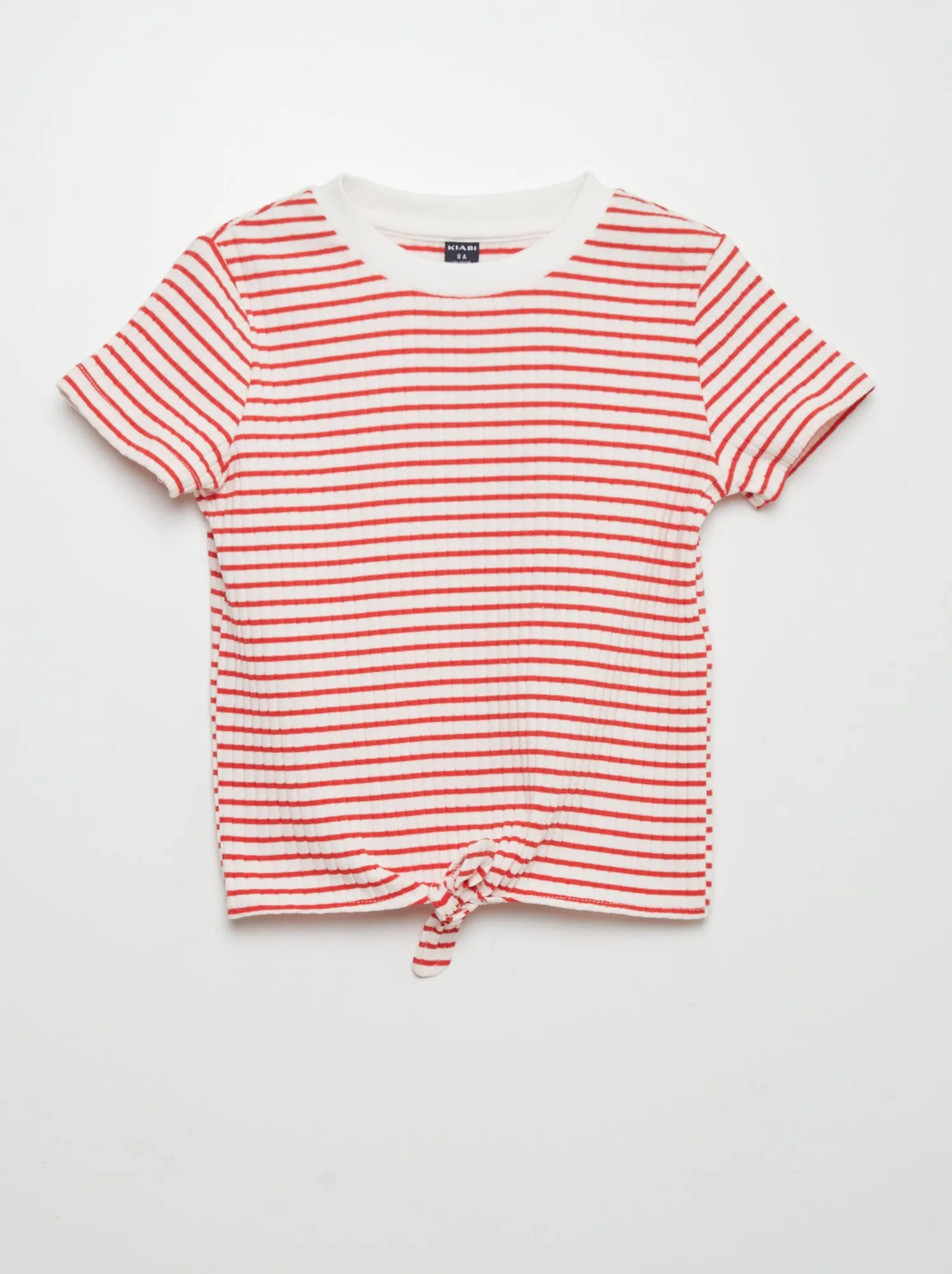 T-shirt a coste da annodare sul fondo - ROSSO