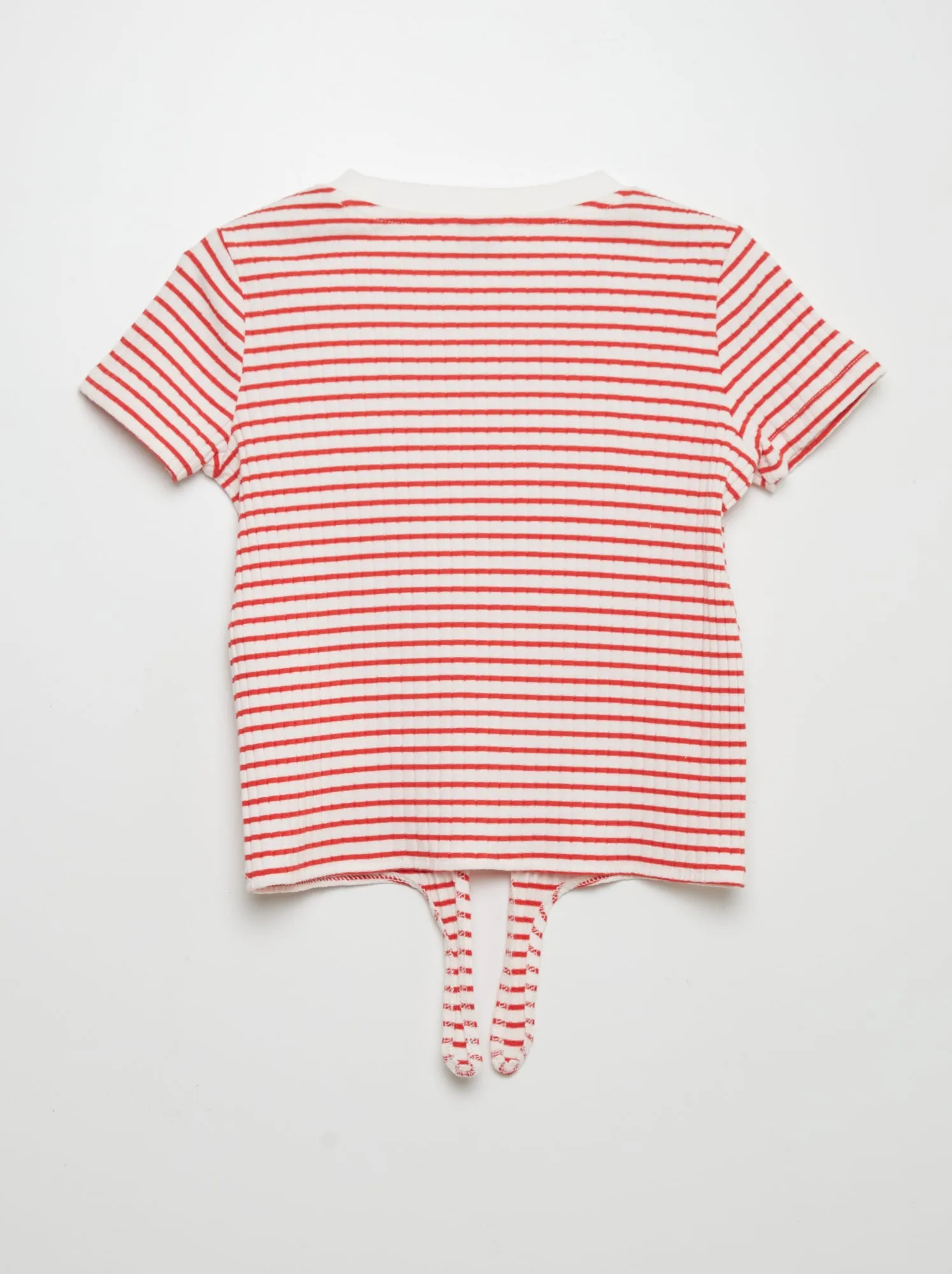 T-shirt a coste da annodare sul fondo - ROSSO