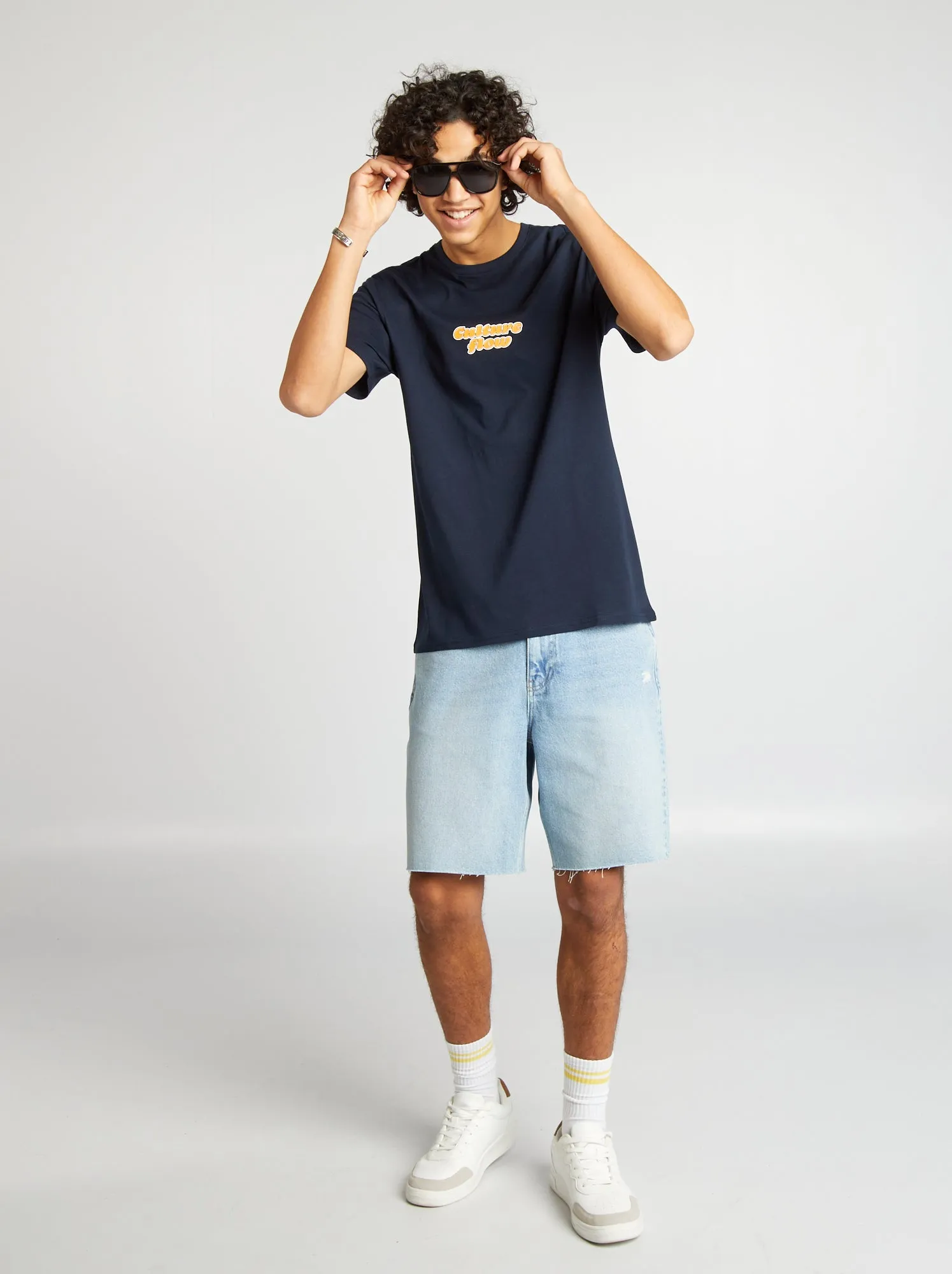 T-shirt a maniche corte con scritte - BLU