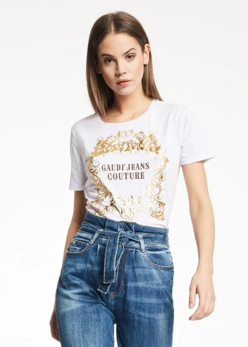 T-shirt con stampa dorata