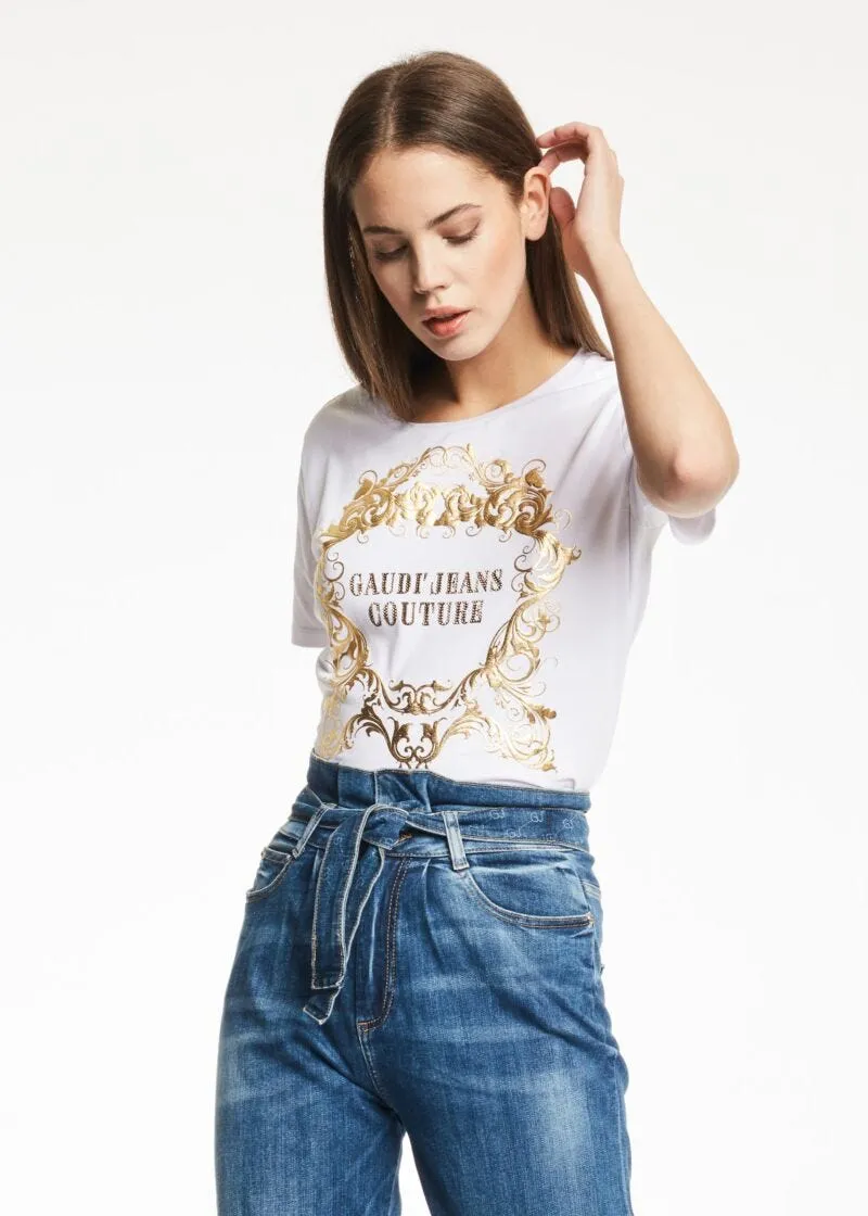 T-shirt con stampa dorata