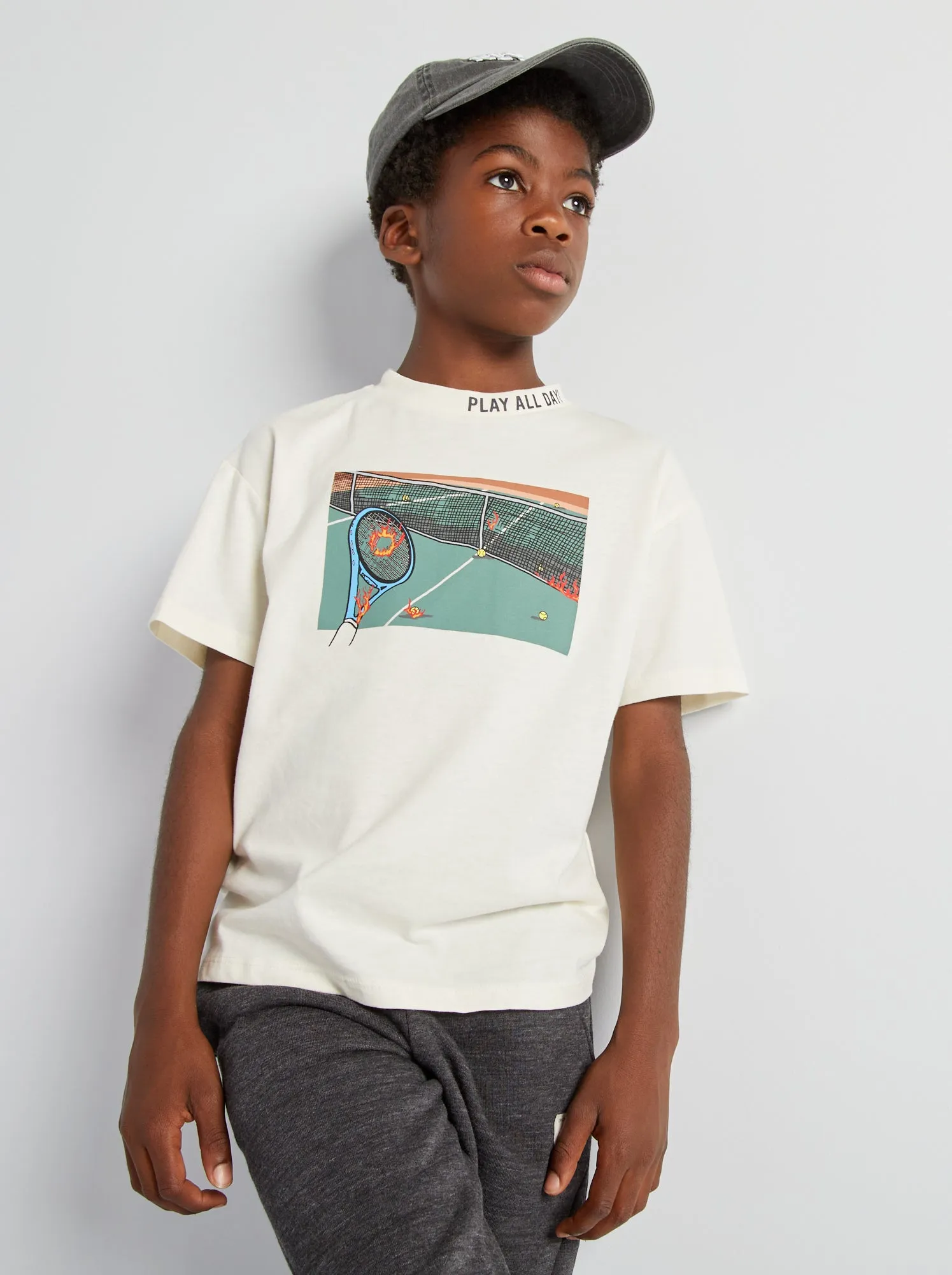 T-shirt in jersey 'Tennis' a maniche corte - BEIGE