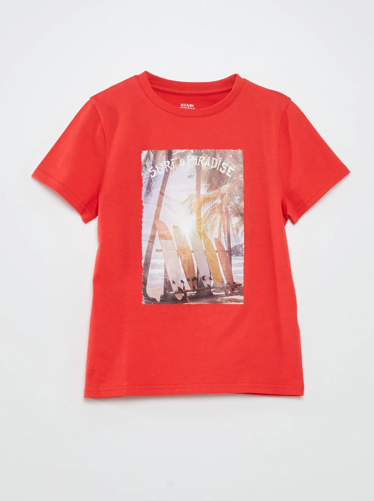 T-shirt scollo tondo con stampa - ROSSO