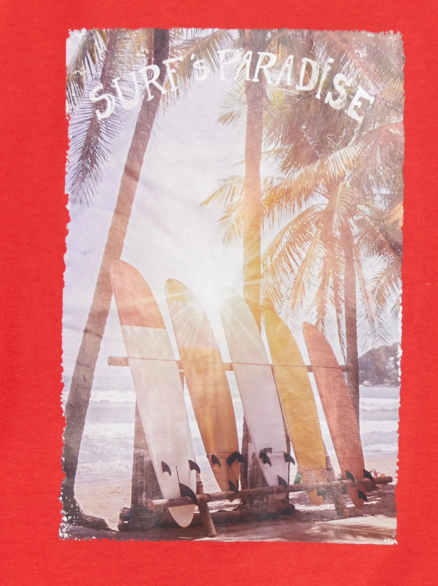 T-shirt scollo tondo con stampa - ROSSO