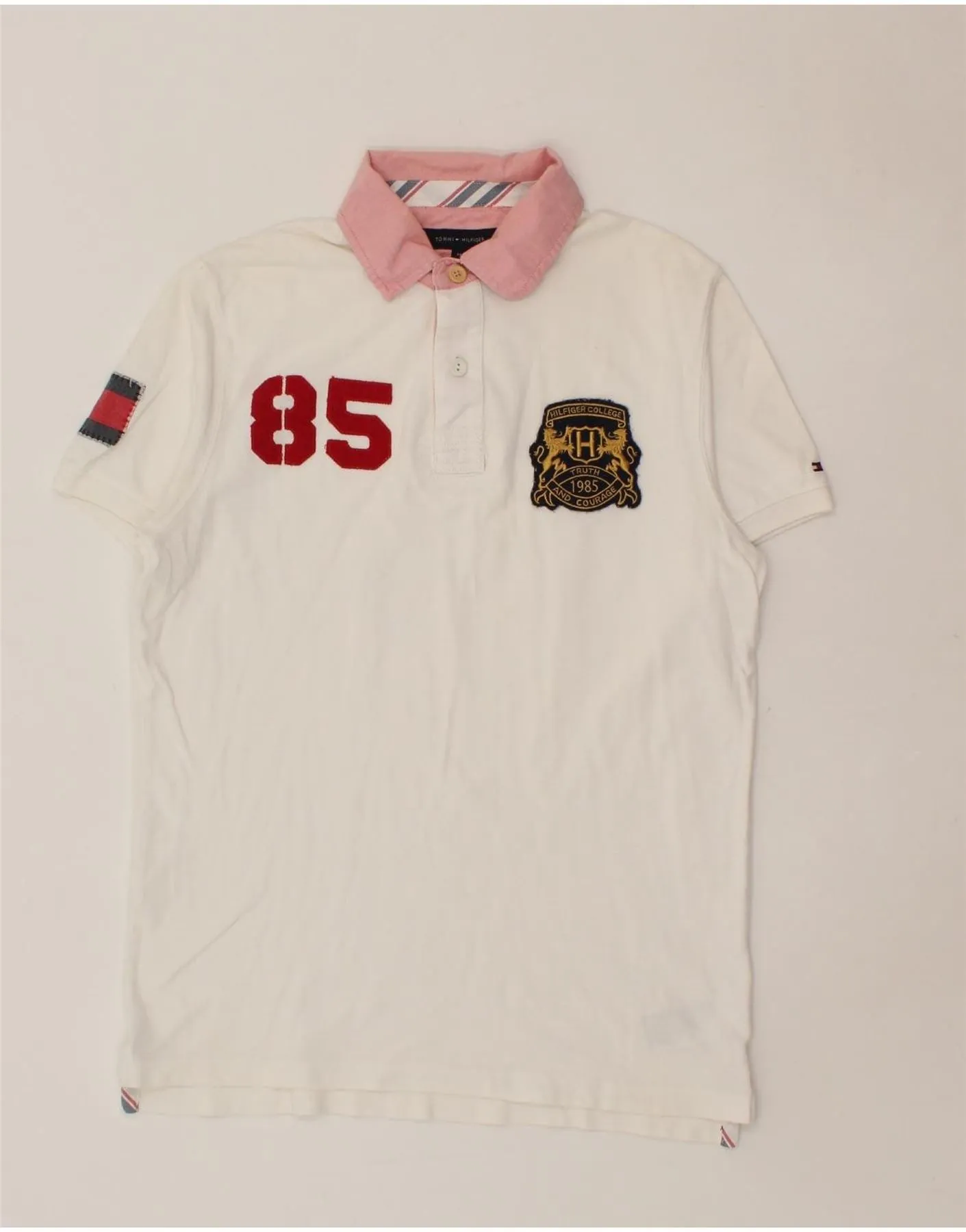 TOMMY HILFIGER Mens Graphic Rugby Polo Shirt Medium White Cotton