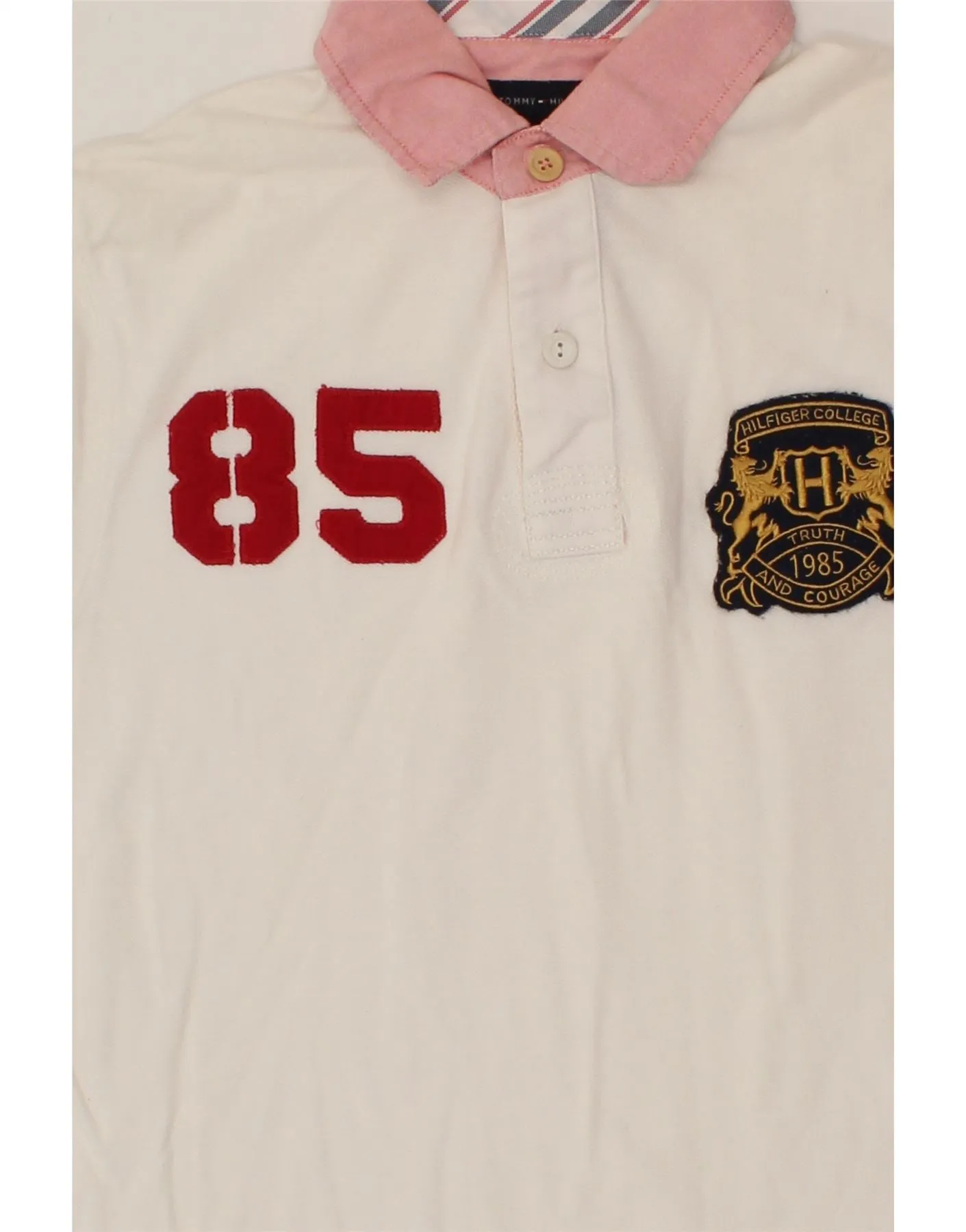 TOMMY HILFIGER Mens Graphic Rugby Polo Shirt Medium White Cotton