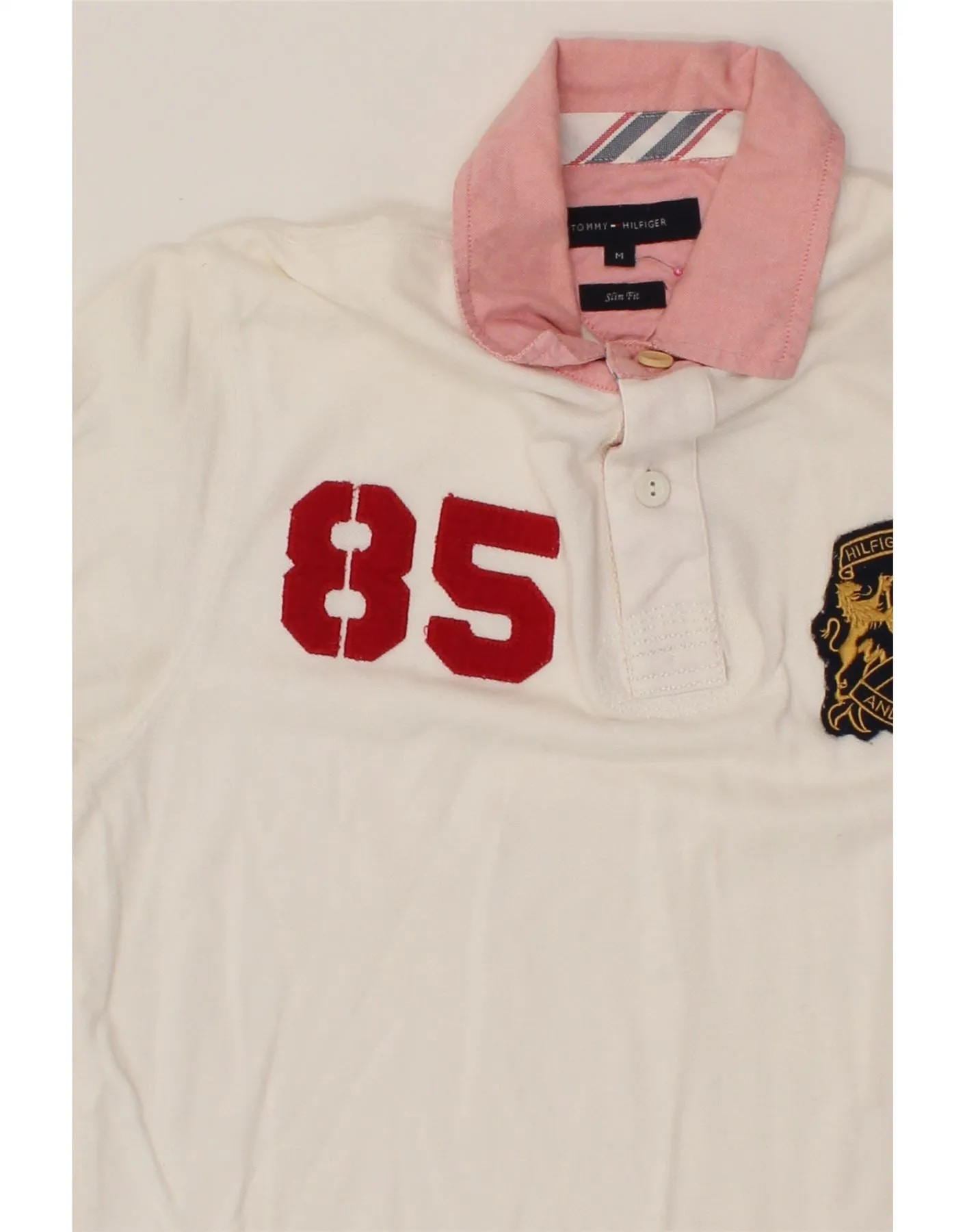 TOMMY HILFIGER Mens Graphic Rugby Polo Shirt Medium White Cotton