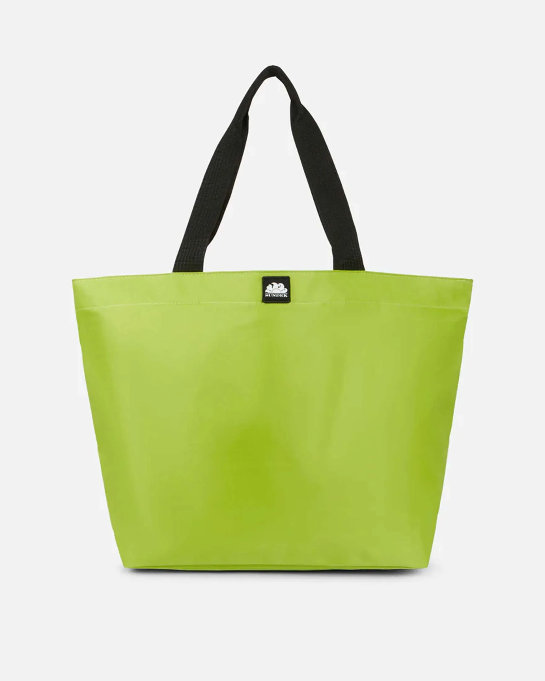 Tote bag grande in tessuto tecnico impermeabile verde acido con logo e manici neri