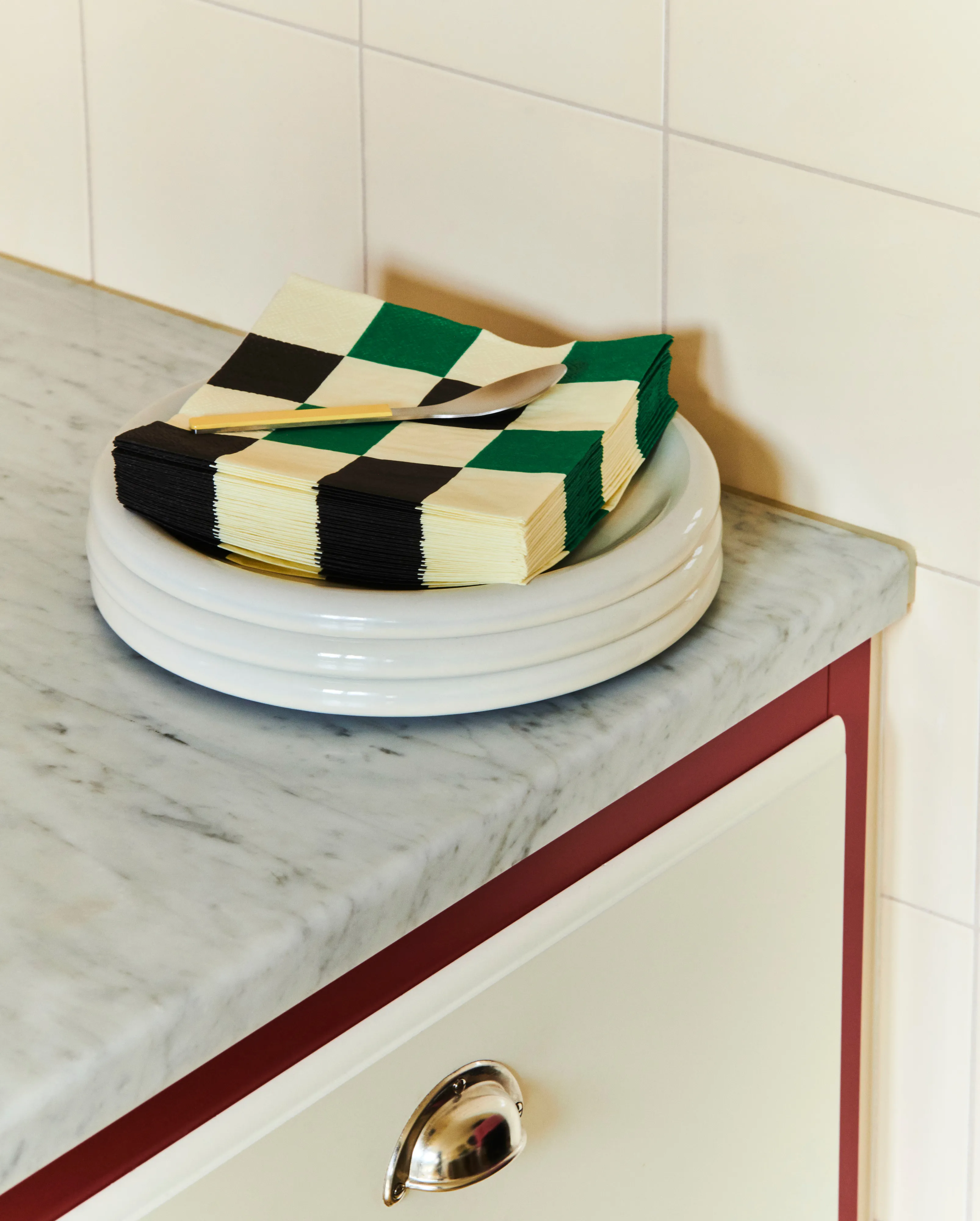 Tovaglioli da pranzo a quadretti Pattern 33x33 cm, confezione da 20.jo{font-size:18px}Off white-green-black M