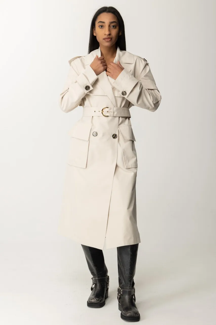 Trench con cintura in gabardina tecnica BEIGE-FARINA AVENA