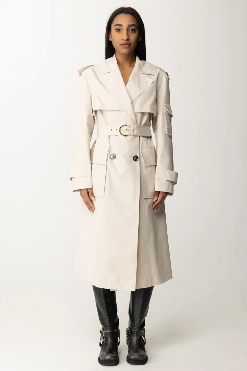 Trench con cintura in gabardina tecnica BEIGE-FARINA AVENA