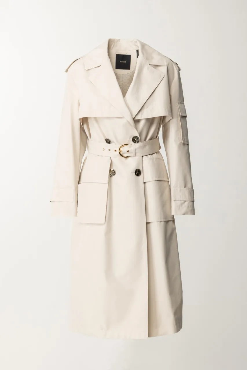 Trench con cintura in gabardina tecnica BEIGE-FARINA AVENA