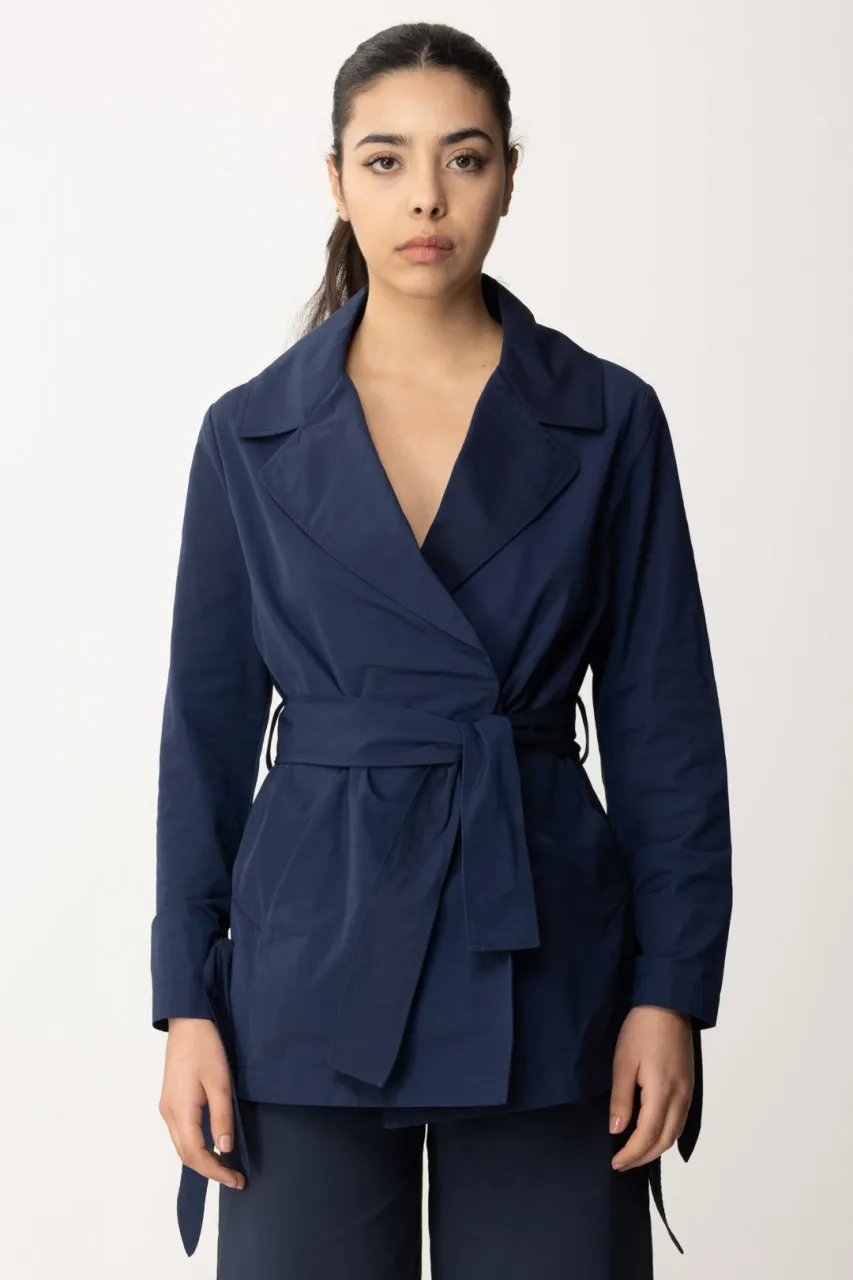 Trench corto con cintura Blu Notte