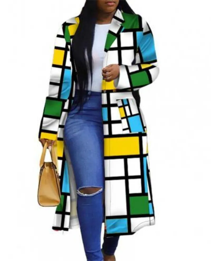 Trench da donna color block scozzese doppio petto autunno inverno auto