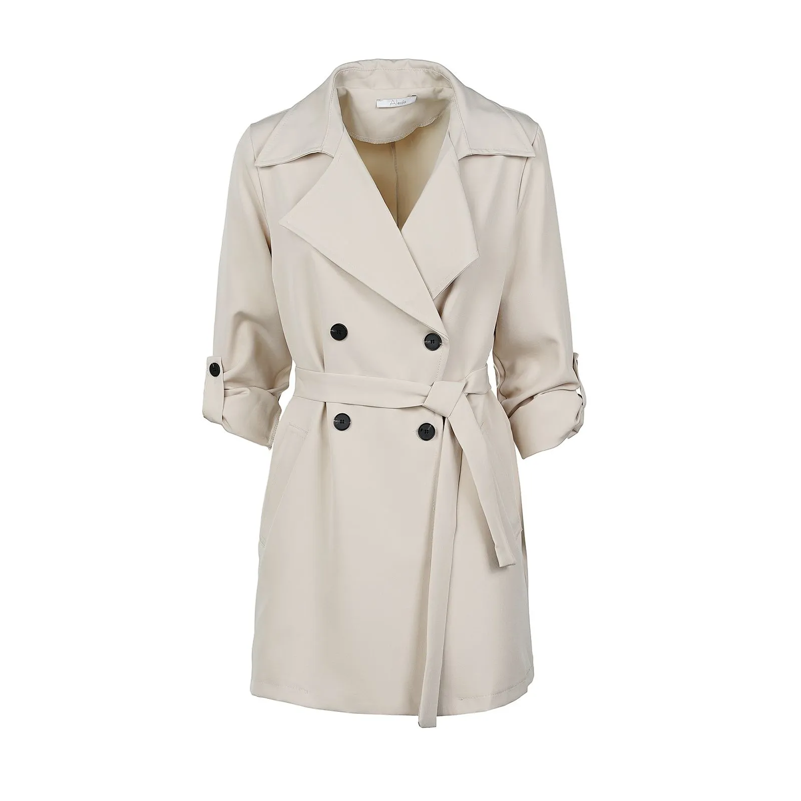 Trench panna con tasche e cintura