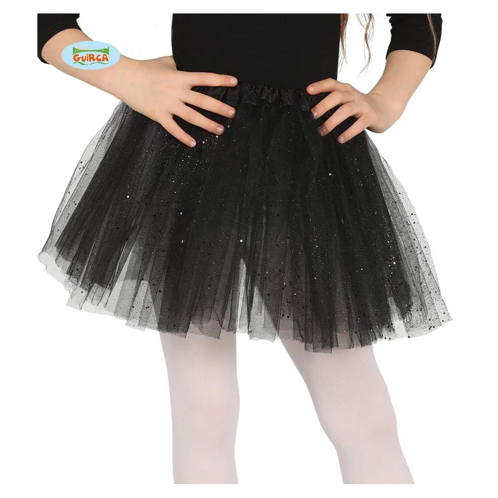 Tutù nero da ballerine da bambina per Carnevale e per Halloween con brillantini