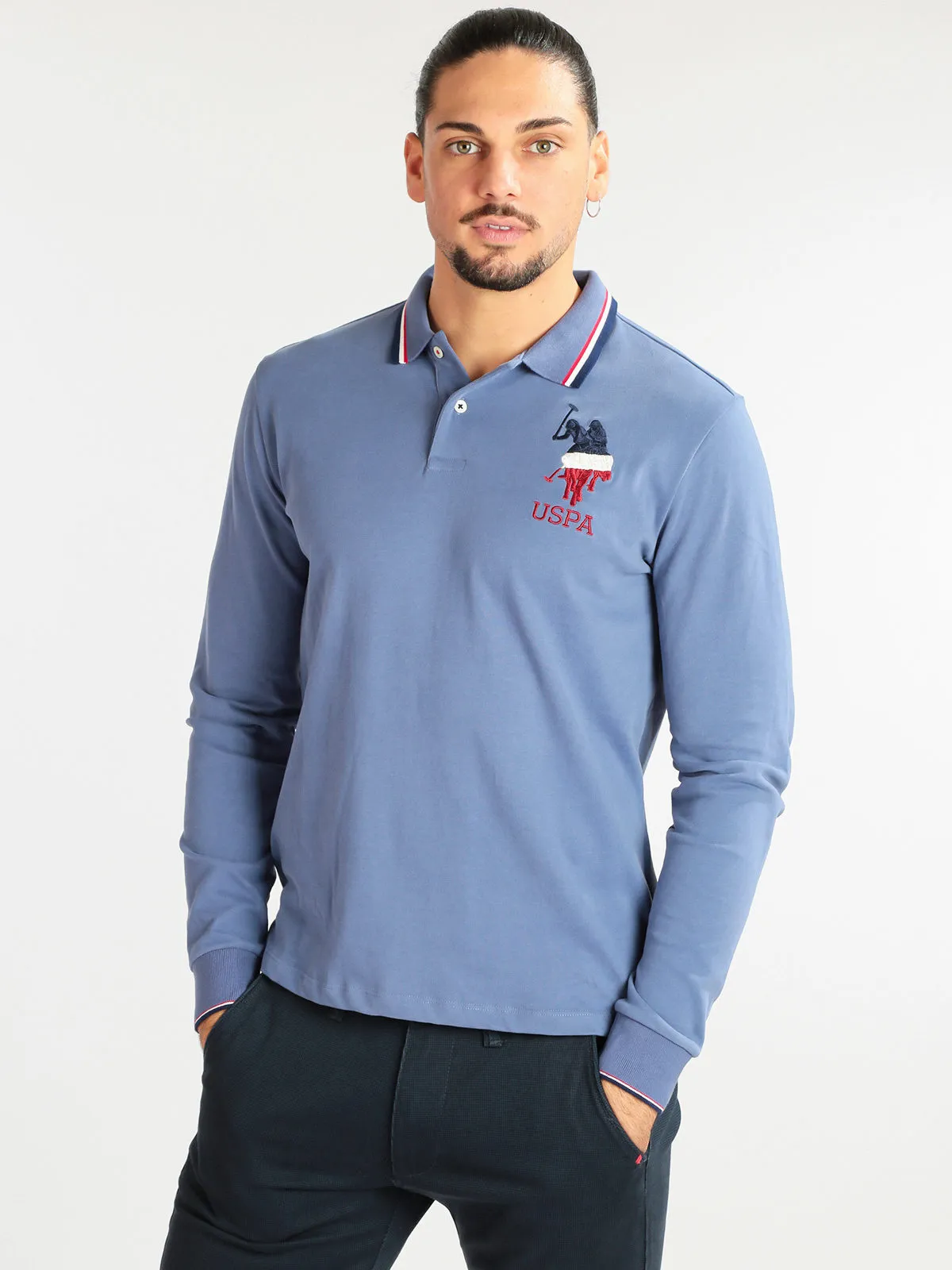 U.S. Polo Assn. Polo à manches longues pour homme en coton
