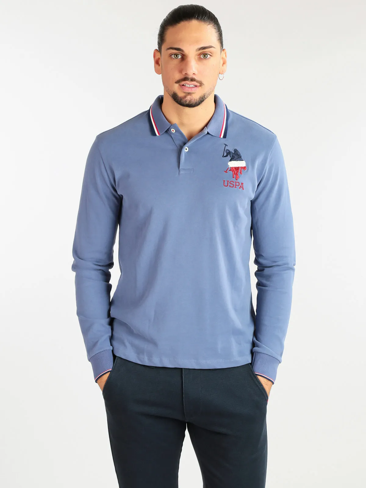 U.S. Polo Assn. Polo à manches longues pour homme en coton