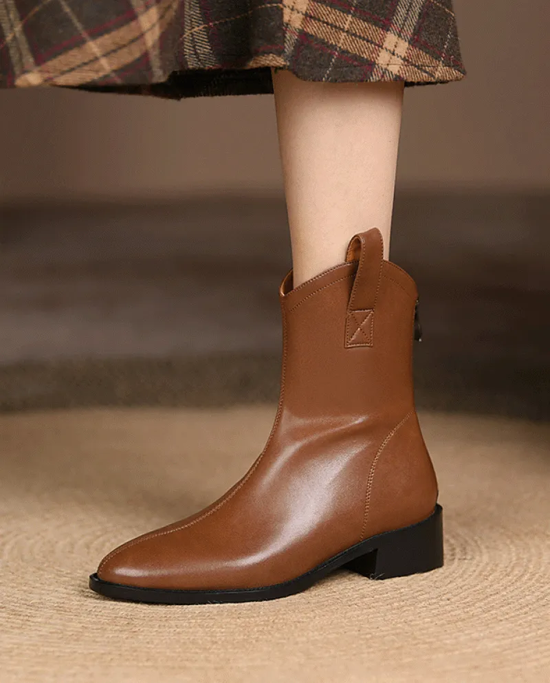 Vendita all'ingrosso Autunno e Inverno Stile britannico Retro Punta a punta Tacco medio basso Bocca a V Stivali da cowboy occide